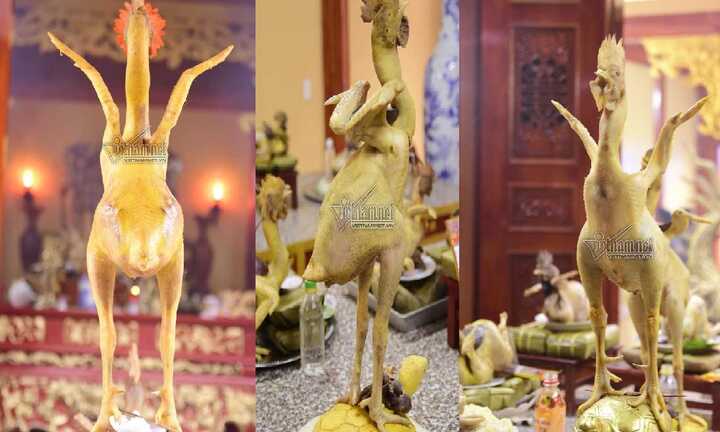 Độc đáo thế ‘gà bay’ trên cỗ cúng rằm tháng Giêng