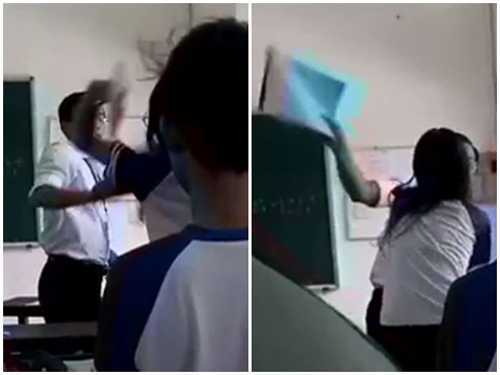 Xôn xao clip thầy giáo và nữ sinh đánh nhau tay đôi trong lớp học