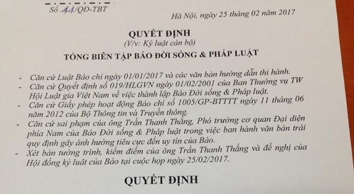 Cách chức, đề nghị thu thẻ nhà báo người gửi công văn cho ông Đoàn Ngọc Hải