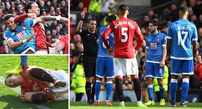 Ibrahimovic đánh nguội, tại sao đội trưởng Bournemouth phải nhận thẻ đỏ?