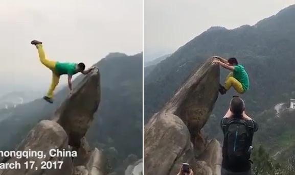 Clip: Mải tạo dáng chụp hình 'sống ảo', du khách ngã lộn cổ xuống vách núi