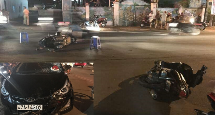 Ô tô mất lái đâm 3 xe máy, nhiều người nhập viện