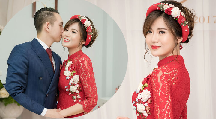 Hot girl MU Tú Linh hôn bạn trai say đắm trong lễ ăn hỏi