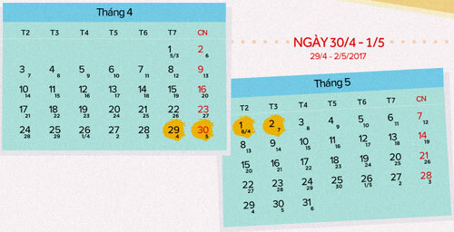 Dịp lễ 30/4 - 1/5 năm 2017 người lao động được nghỉ mấy ngày?