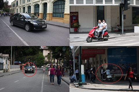 Ô tô, xe máy phóng ầm ầm ở phố đi bộ bên Hồ Gươm