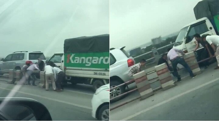 Hàng loạt ô tô đi sai làn, tài xế đua nhau tháo barie trốn cảnh sát giao thông