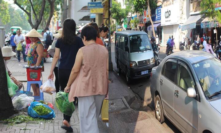 Xe biển xanh, hàng quán vẫn ‘cướp’ vỉa hè trắng trợn ở trung tâm Sài Gòn