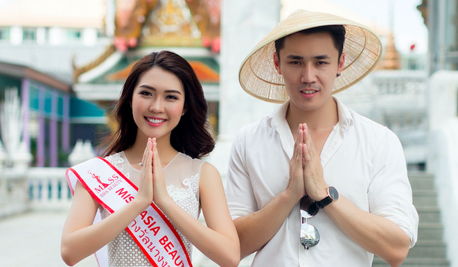 Hoa hậu Tường Linh được trai đẹp Thái Lan hộ tống