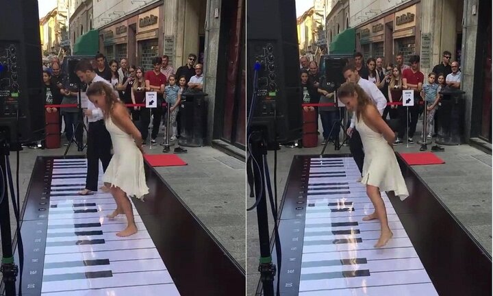 Cặp đôi nhảy múa, chơi nhạc cực đỉnh trên phím đàn khổng lồ