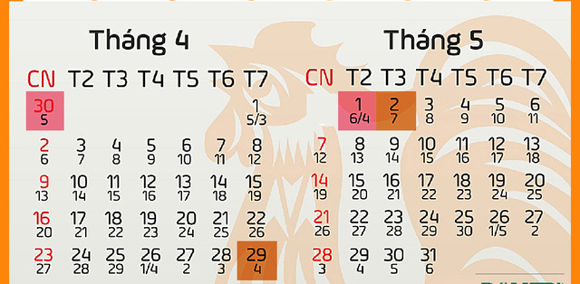 Lịch nghỉ lễ 30/4 - 1/5 năm 2017