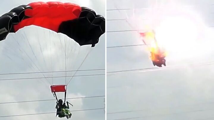 Lính dù nữ vướng vào dây điện cao thế, gây nổ kinh hoàng