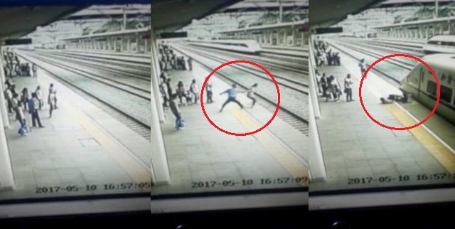 Nhân viên ga tàu phản xạ nhanh như điện, cứu cô gái định tự tử trong tích tắc