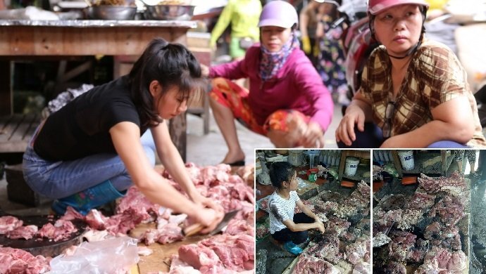Thực hư thông tin cấm 2 người phụ nữ bị hắt dầu luyn trộn chất thải bán thịt lợn