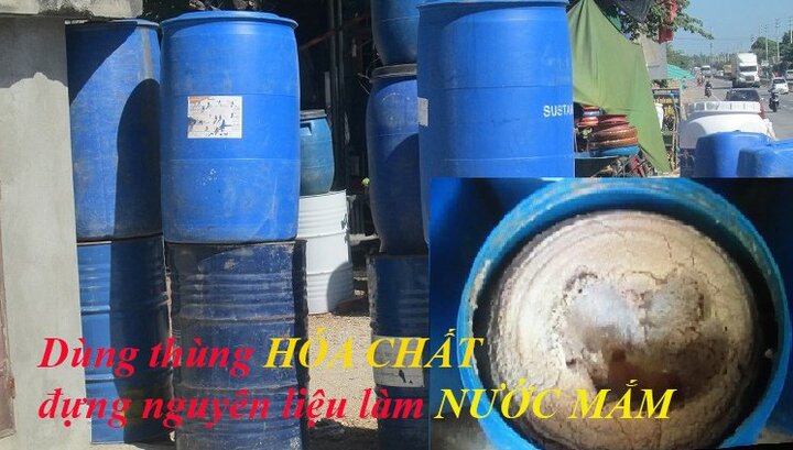 Rùng mình cảnh dùng thùng hóa chất để đựng nguyên liệu làm nước mắm