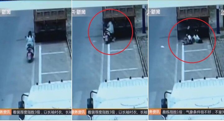 Mải nhìn điện thoại, cô gái đi xe máy đâm sầm vào đuôi xe tải