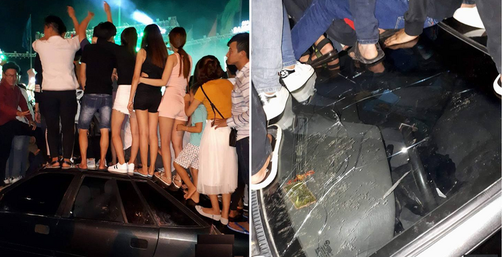 Xem đại nhạc hội, nhóm thanh niên trèo lên ô tô nhún nhảy phá nát xe