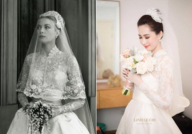 Váy cưới của Hoa hậu Thu Thảo giống Công nương Grace Kelly đến khó tin