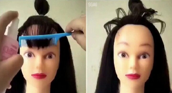 Cắt tóc mái cho búp bê và cái kết hài té ghế