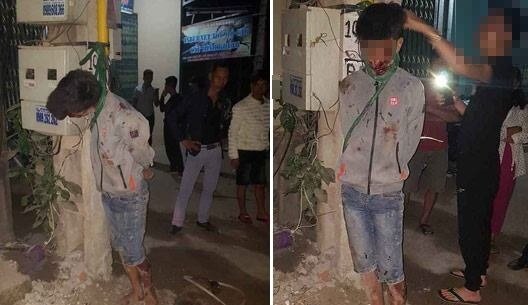 Đi trộm chó, nam thanh niên bị đánh đập, treo cổ lên cột điện