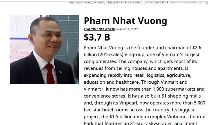Vượt Donald Trump, ông Phạm Nhật Vượng lộ tài sản 4,8 tỷ USD