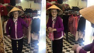 Clip hài hước: Bà cụ kinh ngạc vì có người y hệt mình trong gương