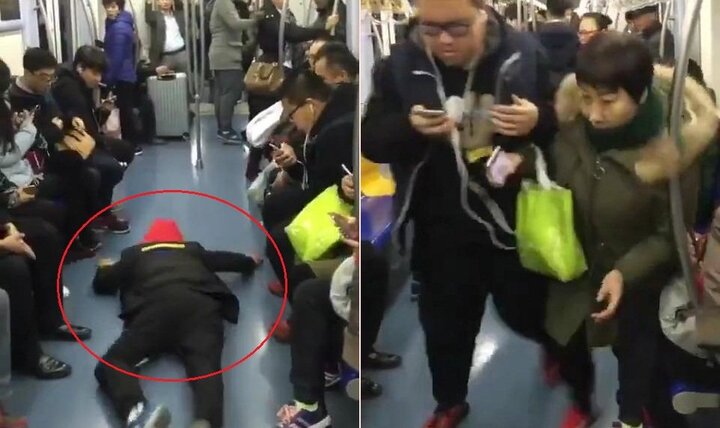 Nam thanh niên giành ghế ngồi trên tàu điện bằng chiêu ăn vạ 'lầy lội'