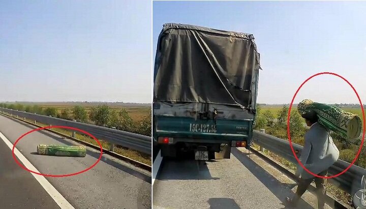 Clip: Ô tô con nhặt hàng đánh rơi giúp xe tải trên cao tốc Hà Nội - Hải Phòng