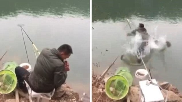 Clip: Bị cá lớn lôi mất cần câu, cần thủ cuống cuồng nhảy xuống sông đòi lại