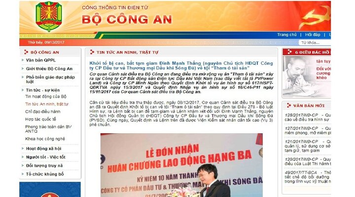 Bộ Công an thông tin chính thức việc bắt ông Đinh Mạnh Thắng, em trai ông Đinh La Thăng