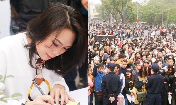 Bất chấp cái lạnh của Hà Nội, hàng nghìn fan đứng đợi Mỹ Tâm