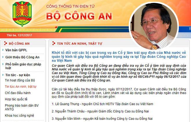 Khởi tố nguyên Chủ tịch HĐTV Tập đoàn Cao su Việt Nam