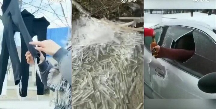 Clip: Trung Quốc lạnh khủng khiếp, quần áo hóa đá, nước vừa chảy ra đã đóng băng