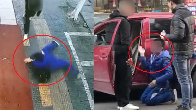 Clip: Ném đá vào ô tô, bé trai bị tài xế bắt quỳ, tự tát vào mặt mình