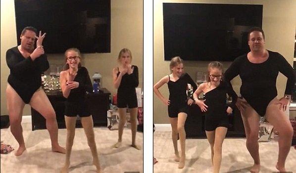 Clip: Bố xì tin mặc đồ bó sát nhảy cùng con gái gây sốt mạng xã hội