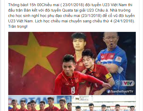 Trường cấp 3 ở Bắc Giang cho học sinh nghỉ học cổ vũ U23 Việt Nam