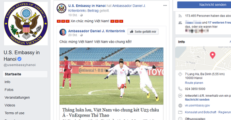 Đại diện Ngoại giao nhiều nước chúc mừng chiến thắng U23 Việt Nam