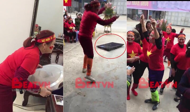 Clip: Nữ CĐV trung niên ném mâm, đập ti vi ăn mừng bàn thắng của Quang Hải