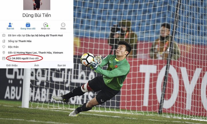 Facebook thủ môn Bùi Tiến Dũng vượt mốc một triệu follow
