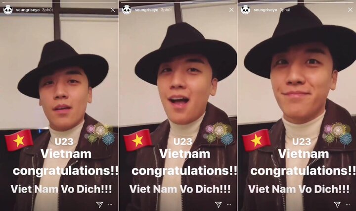 Clip: Seungri Big Bang chúc mừng tuyển U23, hô 'Việt Nam vô địch'