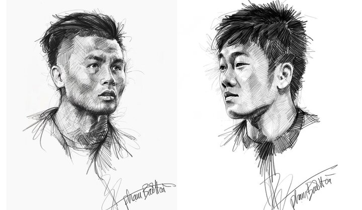 HLV Park Hang-seo và toàn đội U23 Việt Nam sống động qua tranh vẽ