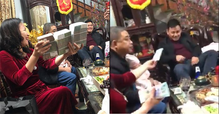 Lì xì cả cọc tiền hơn nửa tỷ đồng của bà nội Việt hot nhất mùa Tết 2018