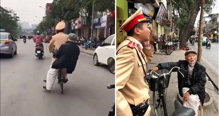 Chiến sỹ đạp xe đèo cụ ông bị lẫn về nhà: Lãnh đạo CSGT Hà Nội nói gì?
