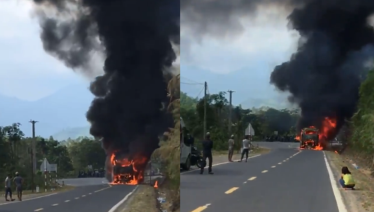 Xe khách Phương Trang chở hơn 20 người bốc cháy ngùn ngụt trên quốc lộ