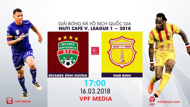 Video trực tiếp B.Bình Dương vs Nam Định vòng 2 V-League 2018