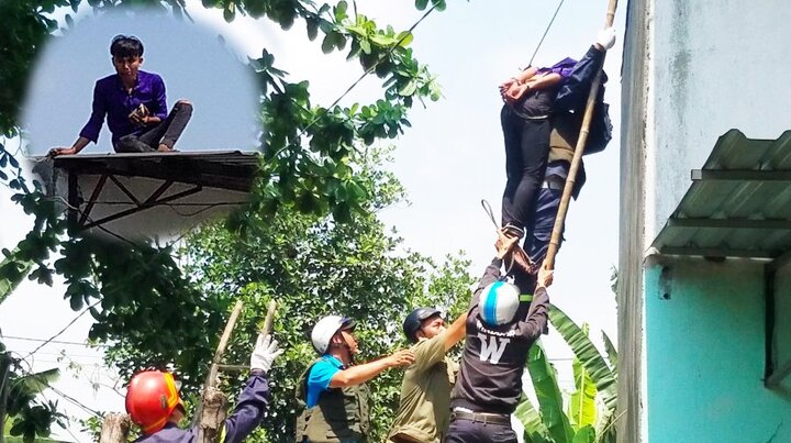 Nam thanh niên nghi ngáo đá, cố thủ trên mái nhà dùng gạch đe doạ người dân