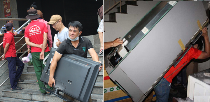 Ảnh: Cư dân chung cư Carina khom lưng cõng tài sản đến chỗ ở tạm