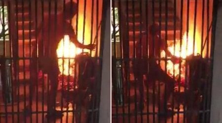 Clip: Đốt vàng mã cháy đùng đùng ngay cầu thang khu tập thể