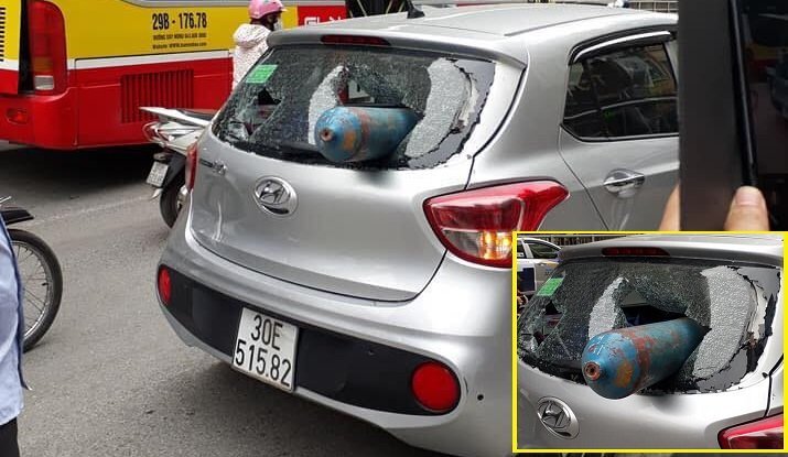 Truy tìm xe tải làm rơi bình khí, xuyên thủng ô tô đang chạy trên phố Hà Nội