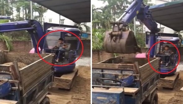 Clip cậu bé lớp 3 lái máy xúc thành thạo như người lớn gây tranh cãi