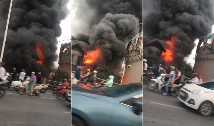 Clip: Cháy lớn nhà dân dưới chân cầu Vĩnh Tuy, Hà Nội